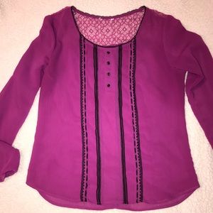 Plum 3/4 sleeve sheer blouse